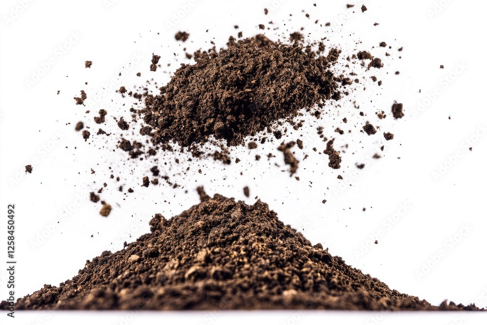 Poster a scene showing two piles of dirt with one on top of the other