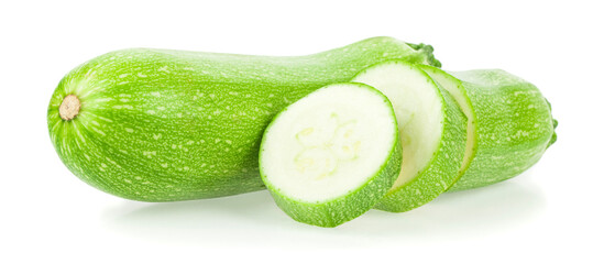 Green zucchini isolated on white background.