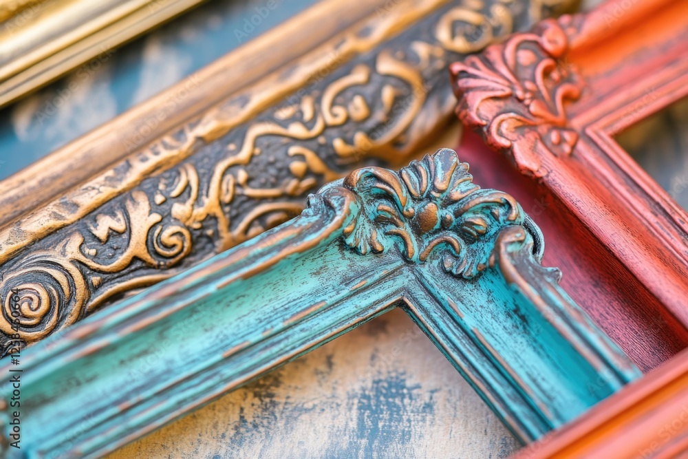Poster a close-up view of variously colored picture frames