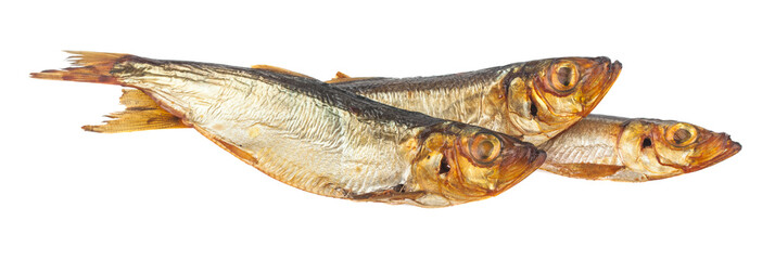 Smoked herring isolated on white background.