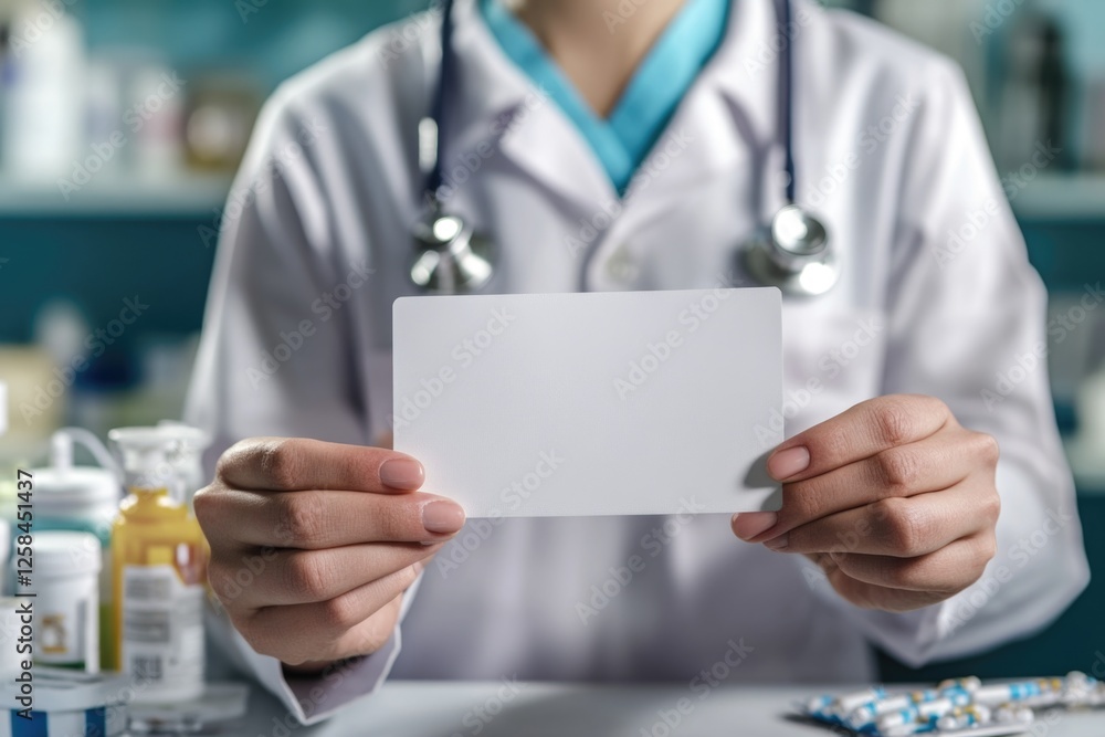 Poster a scientist in a lab coat holds a piece of paper, likely containing important research notes or data