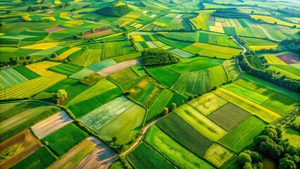 Aerial View Green Patchwork Farmland Diverse Crops Texture Pattern