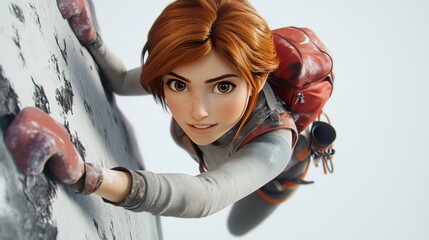 Young woman rock climbing, smiling, looking at camera.