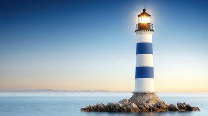 Obraz premium World water day. Lighthouse on rock with blue stripes under a clear sky.