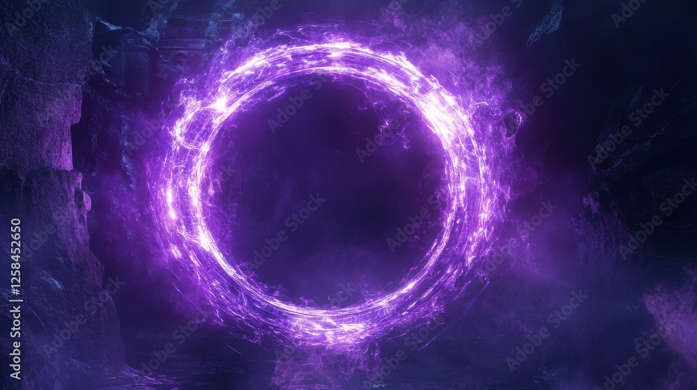 Poster magic futuristic circle portal with light energy glow effect for game ui design. realistic 3d vector