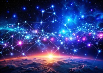 Obraz premium Stylish Scientific Visualization Night Backdrop: Abstract Data, Glowing Nebula, Dark Background