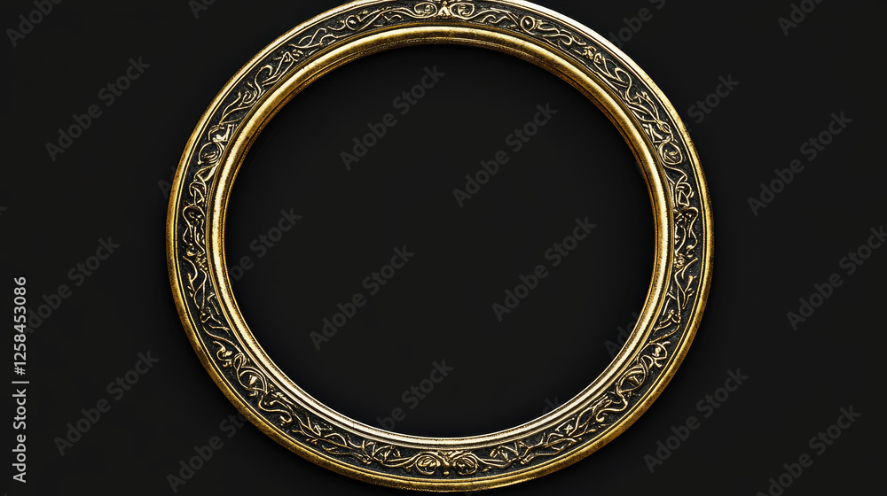 Poster round ui game frames, gold textured circles with curve ornate rims and decor. cartoon circular empty