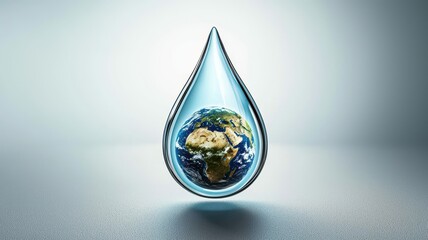 Obraz premium World water day. Water droplet containing a globe symbolizes environmental protection.