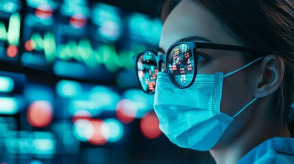 Concept of patient confidentiality. Medical professional with glasses and mask