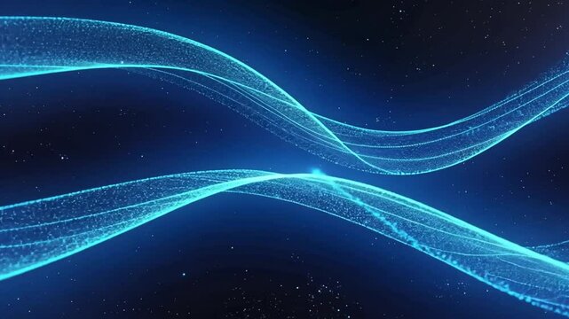 Sci-fi abstract theme with particle mirror waves. 4k looped abstract blue background of glow particles form curved lines, surfaces symmetrical structures, 4k High-Quality Animation Video