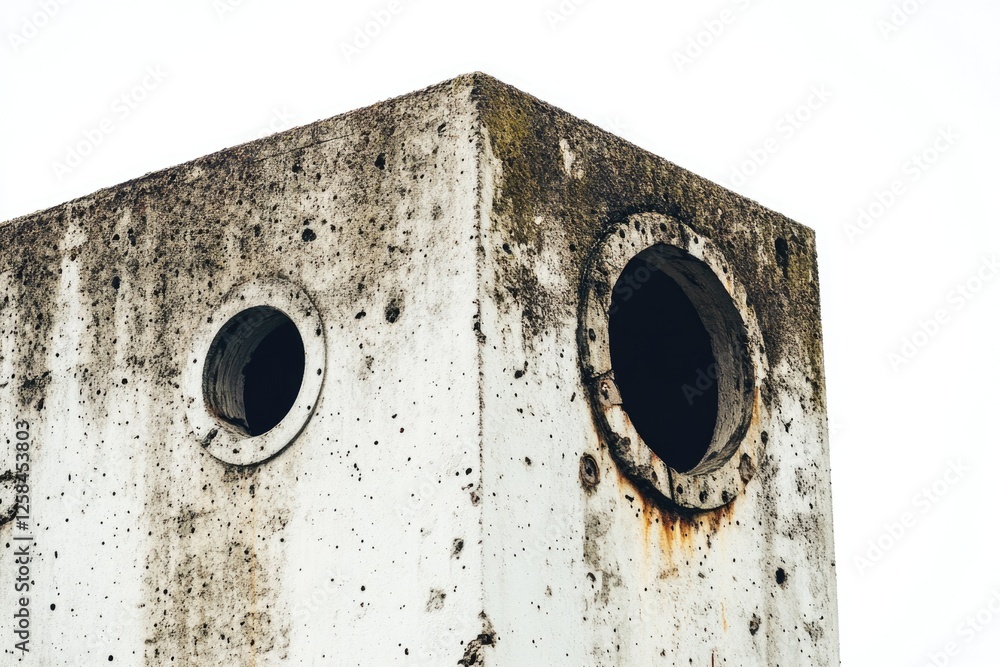 Poster concrete structure with two round holes, suitable for use as a background or prop in various setting