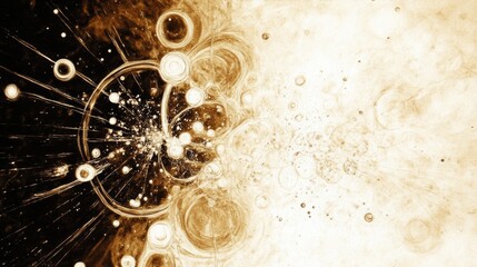 Abstract art in sepia tones.  Intricate swirling patterns and light orbs create a cosmic, dreamlike effect.