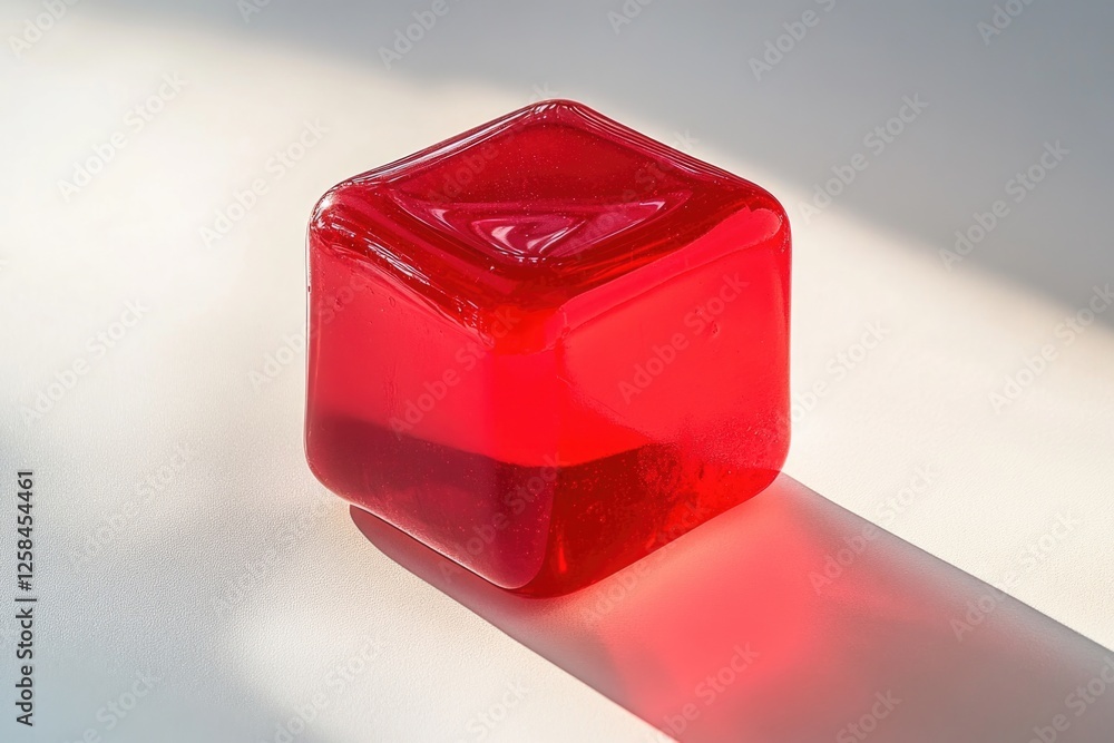 Poster A small red plastic cube sits on a clean white surface, ready for use or display