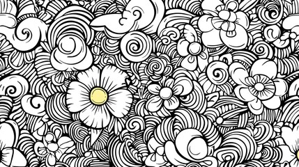 Fototapeta premium Intricate Black and White Floral Design with Swirls and Curves