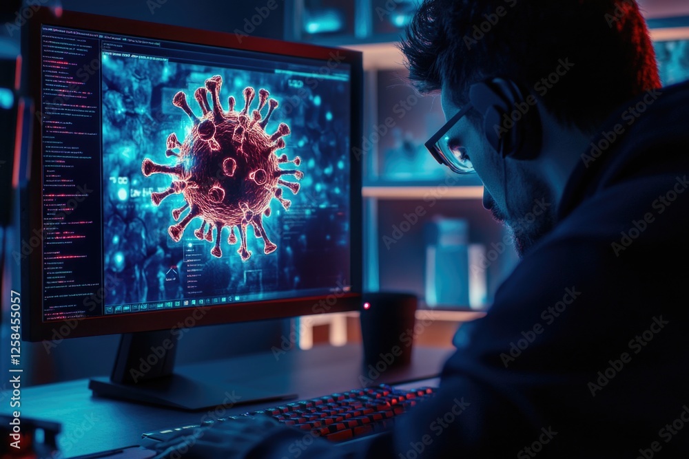 Aufkleber A person sitting in front of a computer monitor, focused on work or study