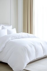 Cozy bedding arrangement featuring soft white duvet and fluffy p