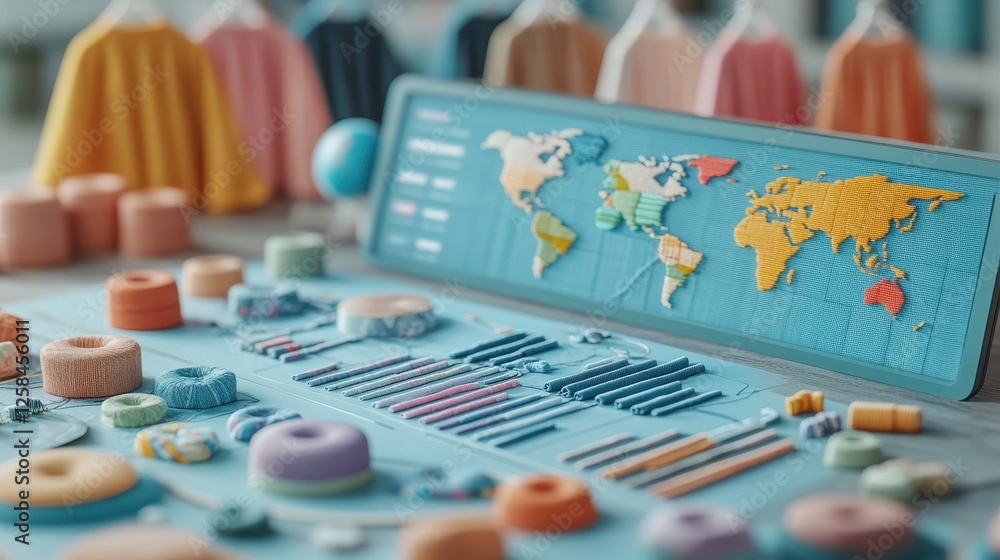 Poster a colorful assortment of educational materials, featuring a world map and various playful items for 
