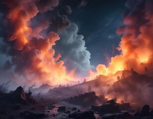 Fototapeta premium Dense foggy atmosphere with vibrant smoke particles, vibrant smoke, ethereal backdrop, misty veil