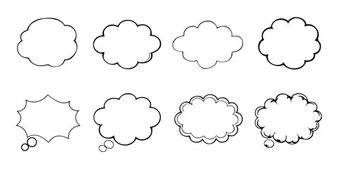  black hand drawn grunge charcoal, chalk speech bubbles, Balloon Vector Outline Illustration, Ideal for meme, poster, tag, banner, hashtag, dialogue Isolated on white background
