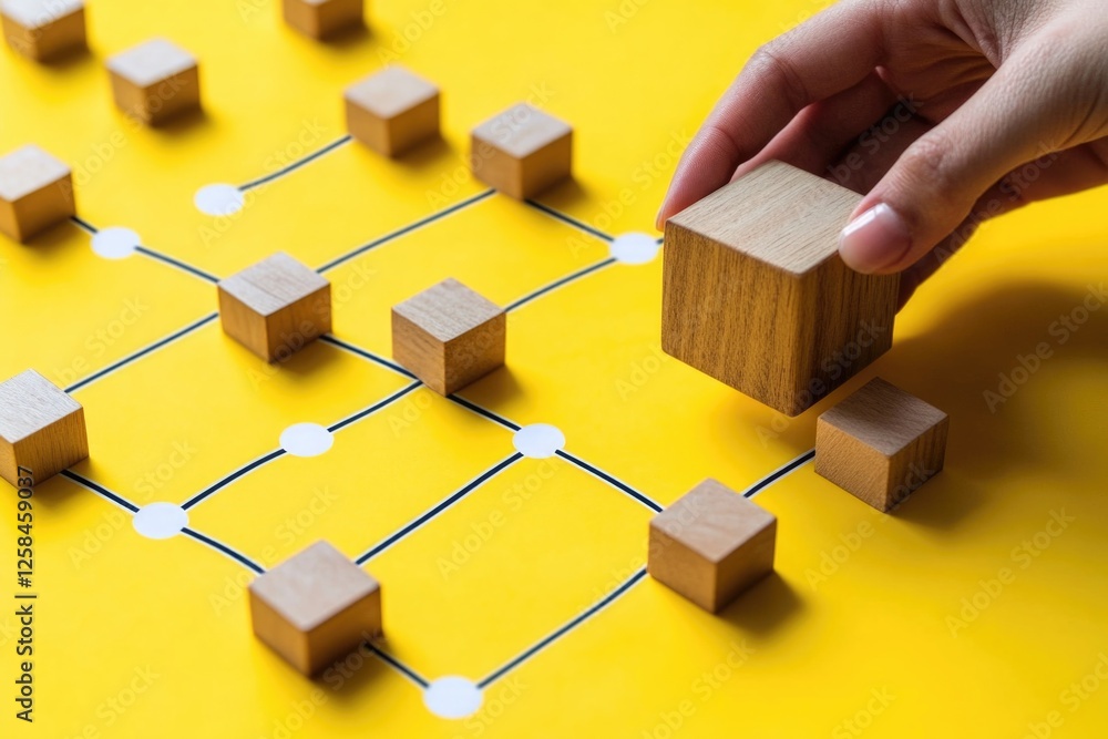 Poster a person placing a wooden block in a game board