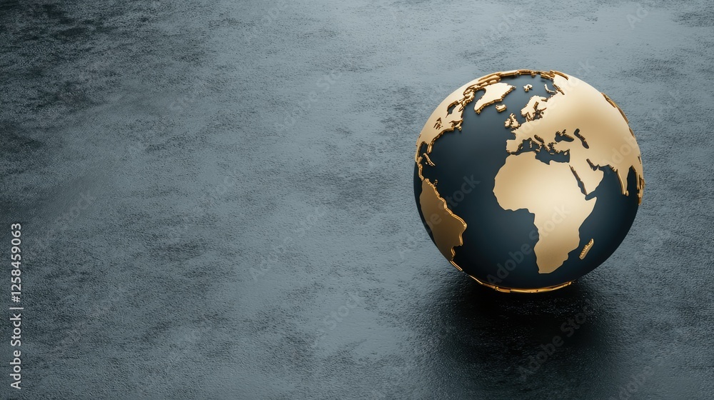 Poster global representation shown through a modern globe against a textured dark surface emphasizing conti