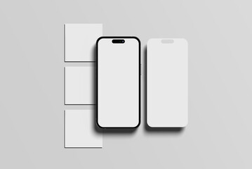 Phone with Blank Social Media Posts Carousel Template. 3d rendering