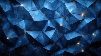 Blue background with triangles and polygons for design, banner template. White space in the center of the page for text. Abstract geometric wallpaper.