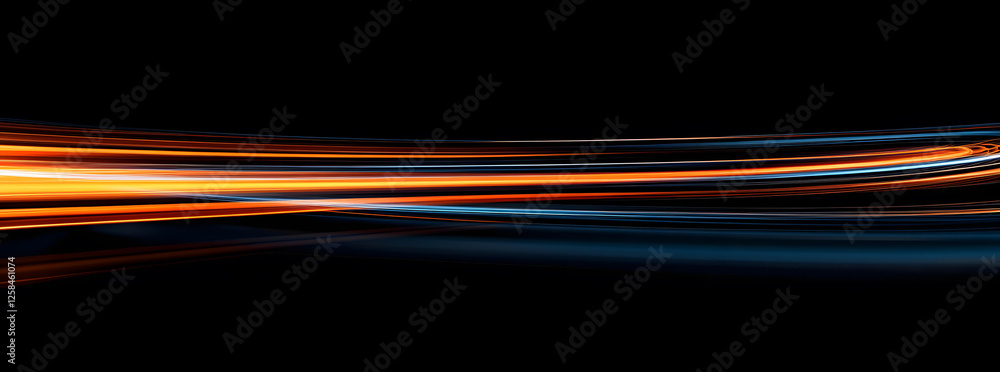 Poster abstract background with orange and blue light streaks dynamic energy lines speed and motion blur ef