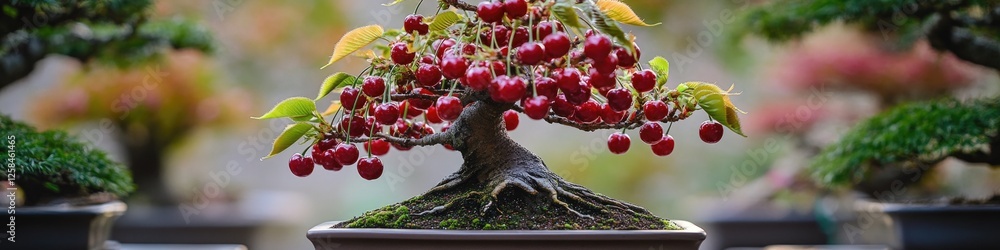 Poster a small tree with many red berries, great for decorative or symbolic uses