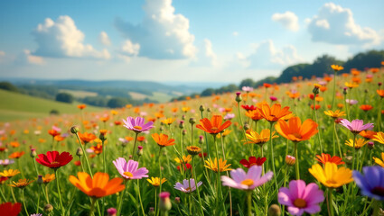 Naklejka premium Wildflower Field, Bohemian and Free-Spirited