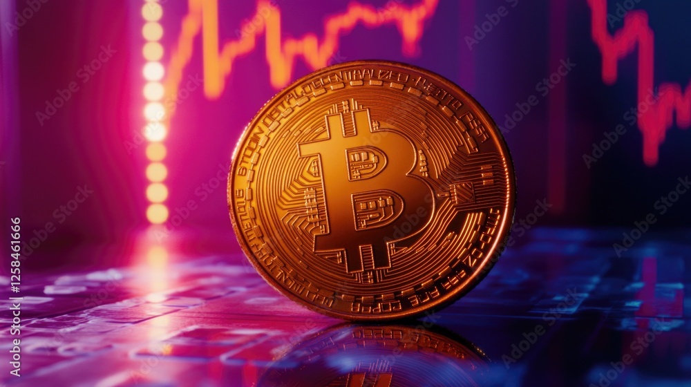 Poster A cryptocurrency coin placed on a computer keyboard