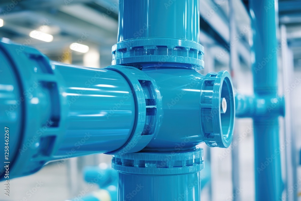 Poster close-up shot of a blue pipe in a building