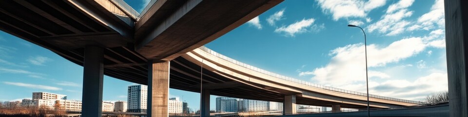 A view of a highway with a bridge in the background, suitable for use in illustrations about infrastructure, transportation, or urban planning