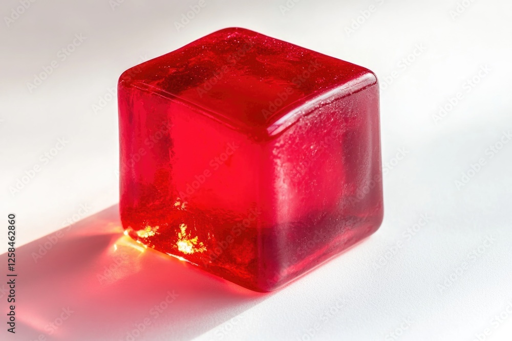 Poster a single red ice cube sits atop a white surface