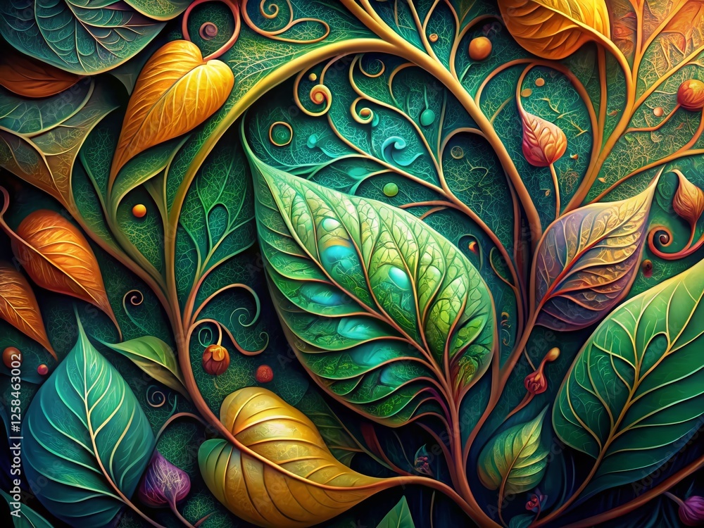 Wall mural Surreal Eco-Friendly Leaf & Vine Pattern: Abstract Nature Illustration