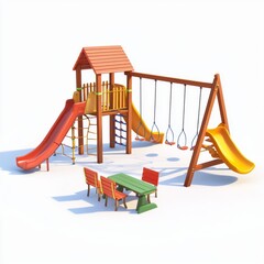 Colorful Outdoor Playground with Slides and Swings Designed for Children’s Play and Recreation in a Bright and Inviting Environment