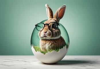 Obraz premium Easter bunny with colorful eggs in glasses