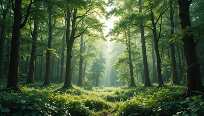 Obraz premium Sunlight through trees forest nature photography lush environment eye level serenity