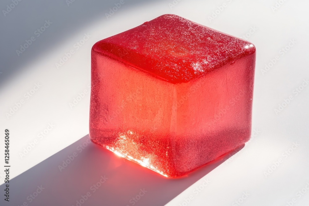 Aufkleber a single red ice cube sitting on a white background