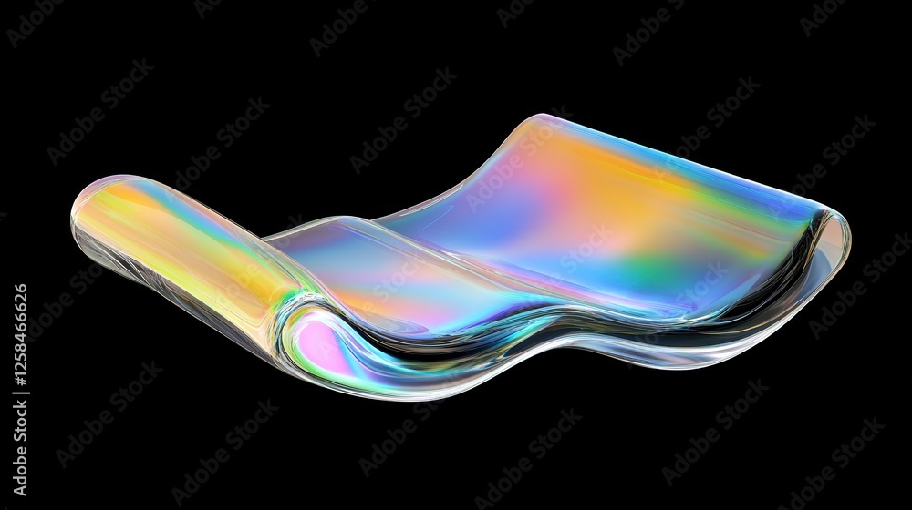 Poster fluid iridescent wave shape abstract on black background rendering