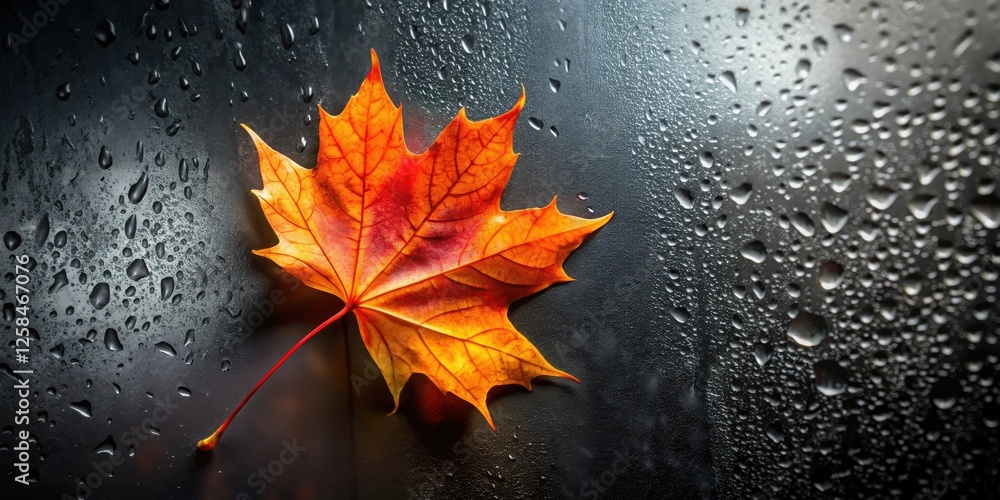 Poster autumnal leaf on a wet surface a dark and moody image featuring vibrant fall colors