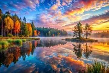 Obraz premium Surreal Lakeside Dream: Ethereal Karkino Lake, Kirov Region, Russia