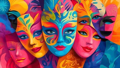Fototapeta premium An artistic illustration of multicolored theatrical masks