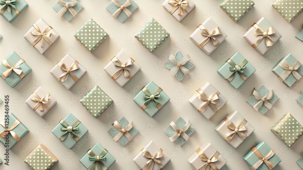 Aufkleber elegant gift boxes arranged in a repeating pattern on a neutral background