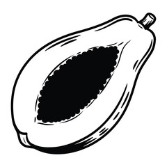 Line art papaya silhouette vector.
