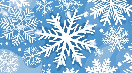 Fototapeta premium Winter Snowflakes Background with Blue and White Color Scheme