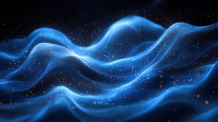 Obraz premium Photo of Blue Background with Wavy Lines for Design, Featuring White Space in the Center for Text. Ideal for Banner Templates and Digital Projects. Abstract Minimalist Wallpaper.