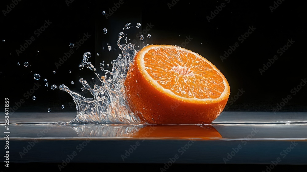 Aufkleber fresh orange splashes into water creating dynamic droplets on a dark background highlighting its vib