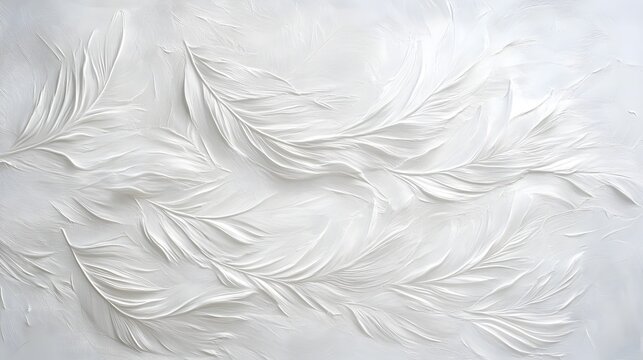 White Texture Background with Feather Pattern, Abstract Design, Plaster Wall, Decorative Surface - Powered by Adobe