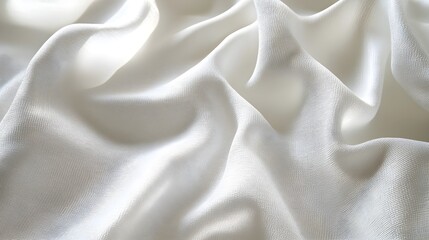Obraz premium Close-up of draped white fabric creating soft waves and elegant texture for backgrounds and design elements.